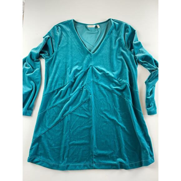 Soft Surroundings L Large Turquoise Isolde Velvet Tunic Top Long Sleeve V-Neck - Picture 2 of 13